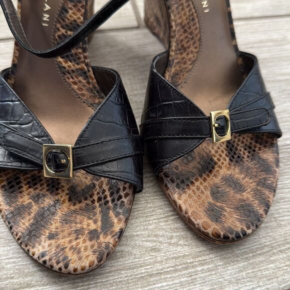 Antonio Melani Leather Wedge Sandals Size‎ 6 Strappy Snake Print - Picture 11 of 12